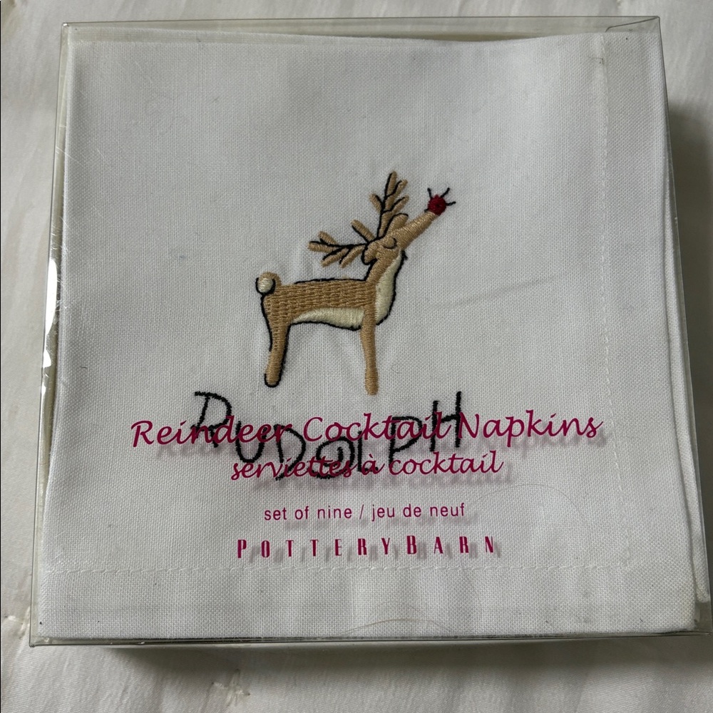 Pottery Barn Set of 9 Santa’s Reindeer Cocktail Napkins
